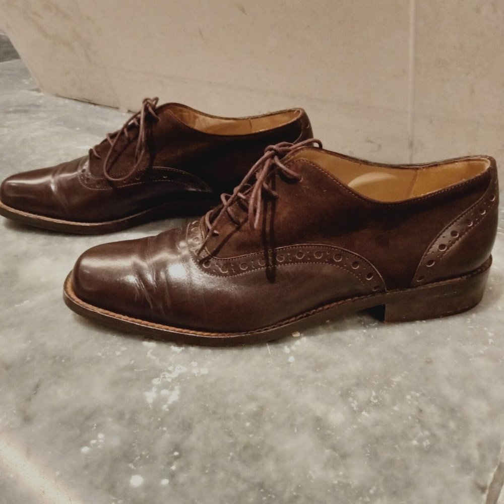 Made In Italy Brown Leather Laceup Brogue Shoes Size 38 or 7 Innovare - Picture 3 of 9